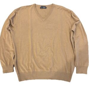 Vintage Bossiomo Classic Camel Colored Wool Blend Mens Sweater V Neck Preppy XXL